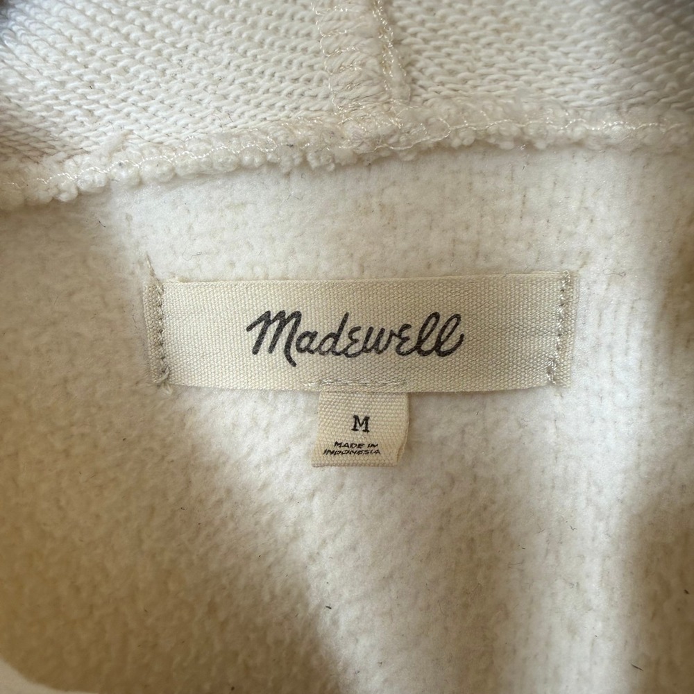 Madewell Sherpa Fleece Hoodie Pullover Bubble Sleeve M Cream Ivory Cozy Casual - Picture 7 of 11